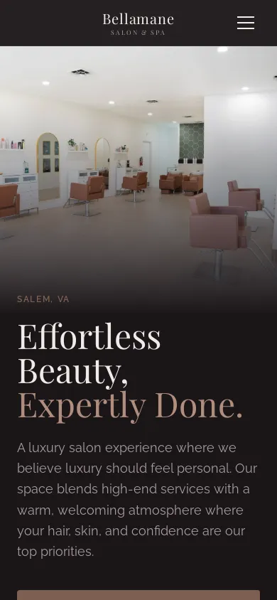 Bellamane Salon & Spa website on a mobile phone