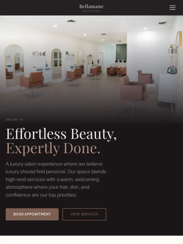 Bellamane Salon & Spa website on a tablet