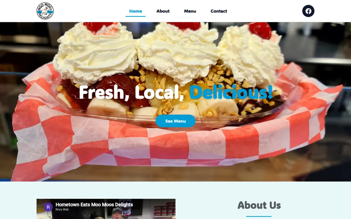 Moo Moo's Delights website on a desktop browser