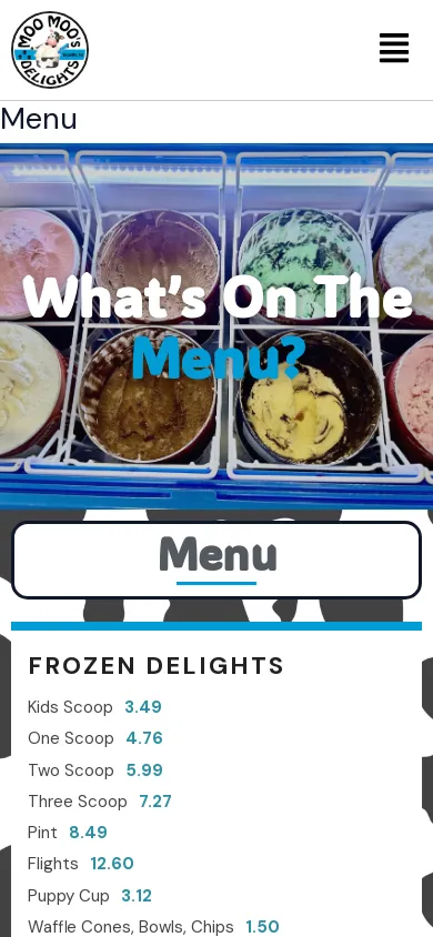 Moo Moo's Delights website on a mobile phone