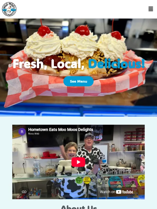 Moo Moo's Delights website on a tablet