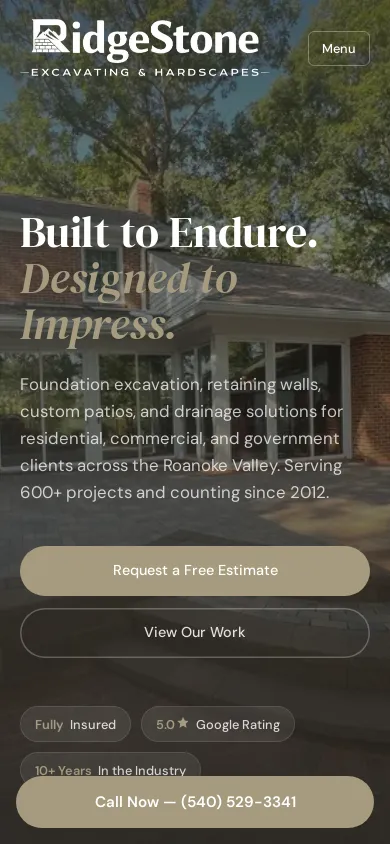 Ridgestone Excavating website on a mobile phone