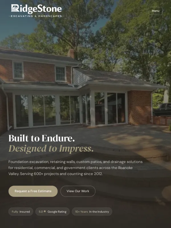 Ridgestone Excavating website on a tablet